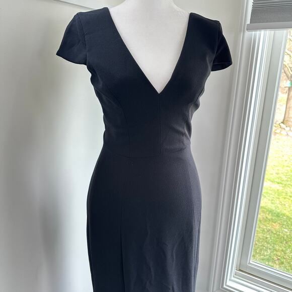 Dress The Population Karla XS Black Evening Formal Gown Long Slit V-Neck Dress - Picture 5 of 12